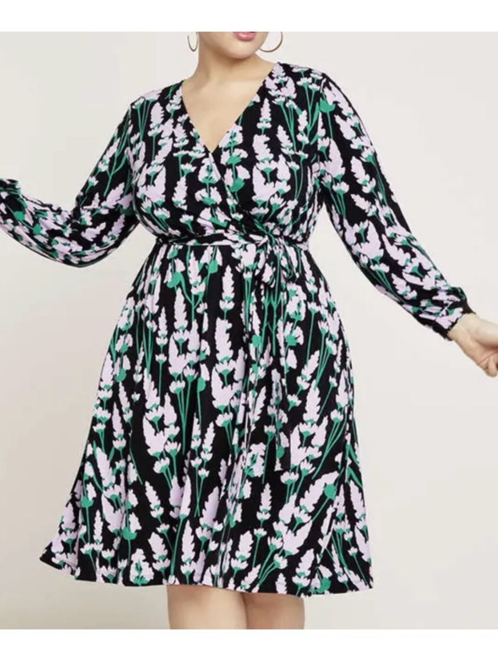 ELOQUII Faux Wrap Dress Stretch 20 Tie Belt Waist Long Sleeve Lavender Floral